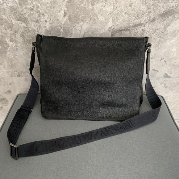 Emporio Armani messenger bag in black leather